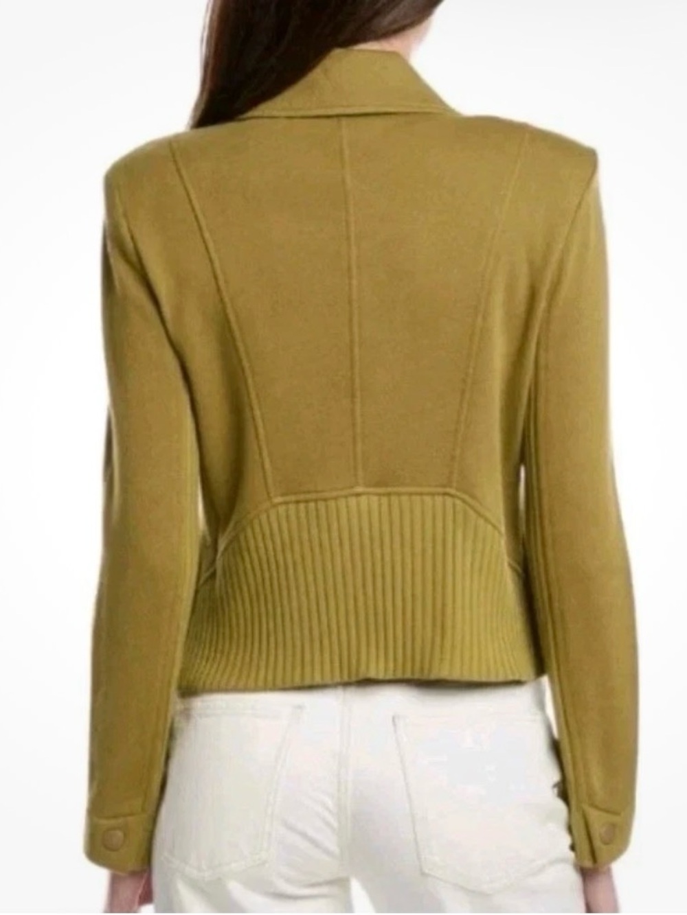 CAbi Olive Green Road Trip Zip-Front Moto Knit Jacket Sz M - Picture 2 of 9